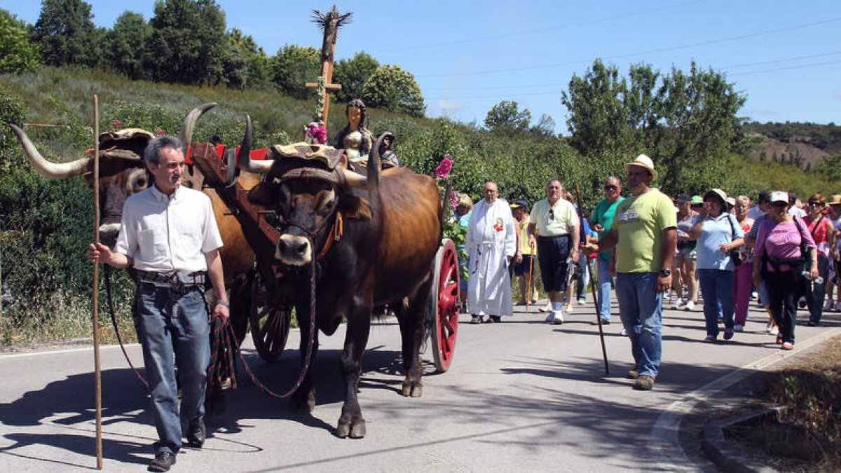Como cada año, la pareja de bueyes tiró del carro que portaba las imágenes de La Magdalena y San Roque.