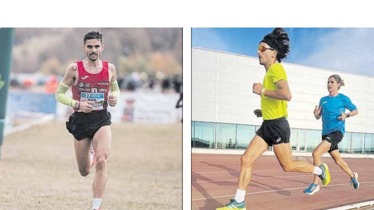 Raúl Celada en una de sus presencias competitivas y Jorge Blanco junto a Roberto Aláiz en su ‘stage’ en Sierra Nevada. SPORTMEDIA / DL