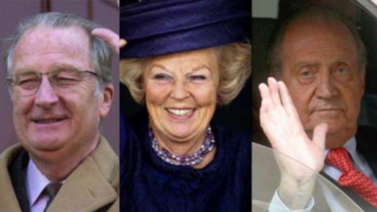 Los reyes Alberto de Bélgica, Beatriz de Holanda y Juan Carlos I de España.