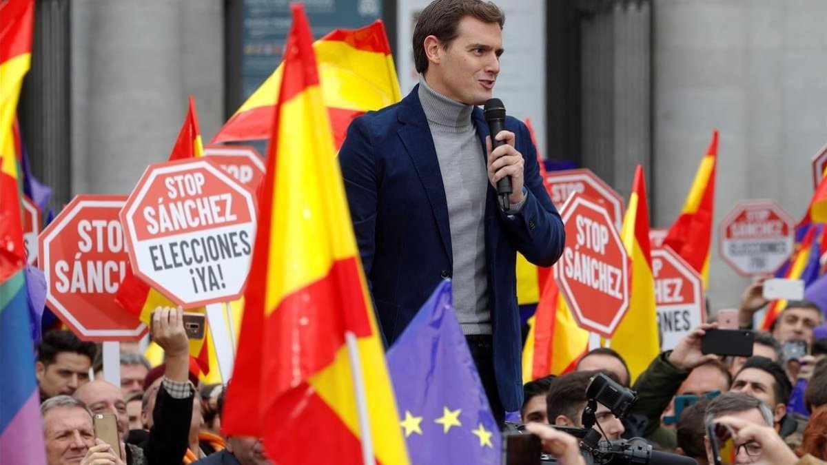 El líder de Ciudadanos, Albert Rivera, en la concentración de Madrid.