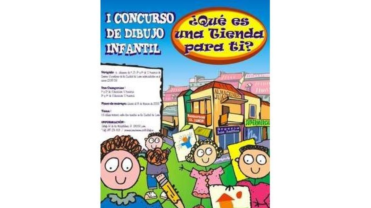 Cartel anunciador del concurso de dibujo infantil sobre el comercio