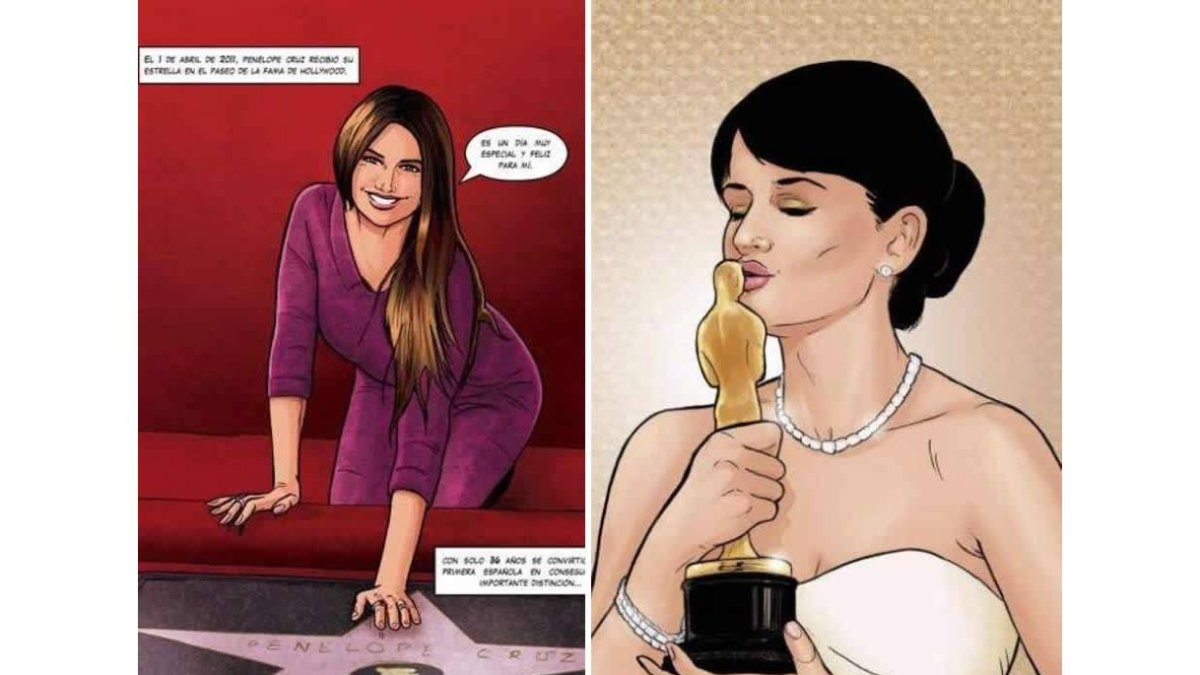 Dos de las viñetas de la biografía de Penélope Cruz.