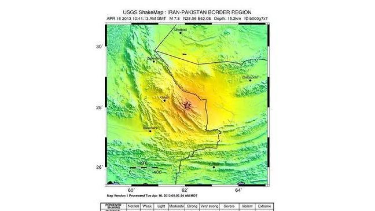 Imagen distribuida por el Servicio Geológico de Estados Unidos (USGS) que muestra un mapa sísmico del terremoto.