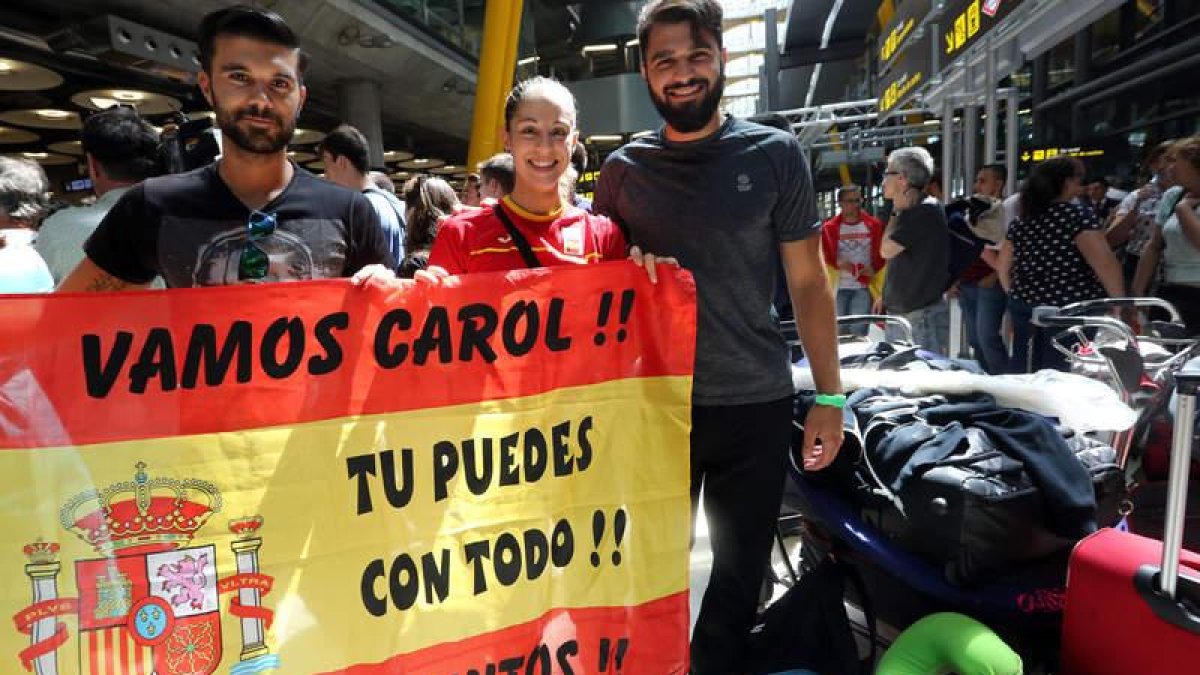 Carolina Rodríguez a su llegada al aeropuerto de Barajas.