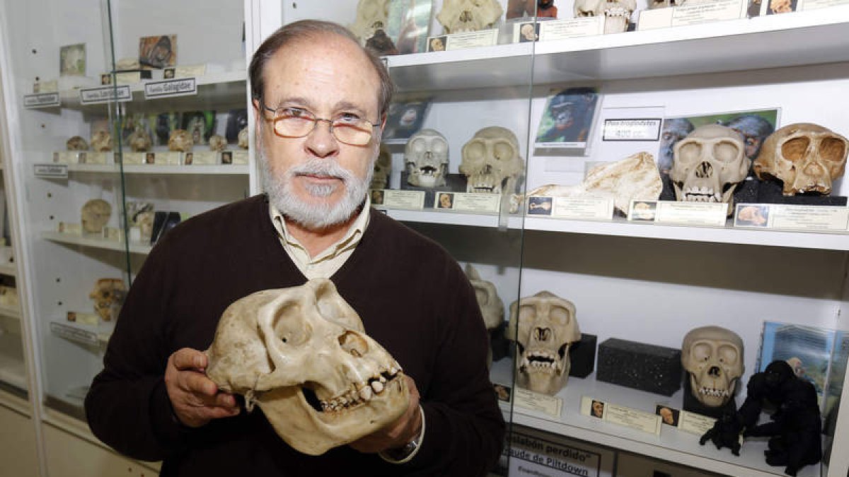 El profesor Luis Caro Dobón posa con una de las piezas de la colección del Laboratorio. MARCIANO PÉREZ