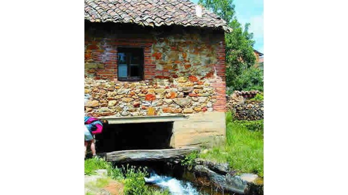 Una turista se asoma al Molino de la Calva de Castrocontrigo para observar la caída del agua.