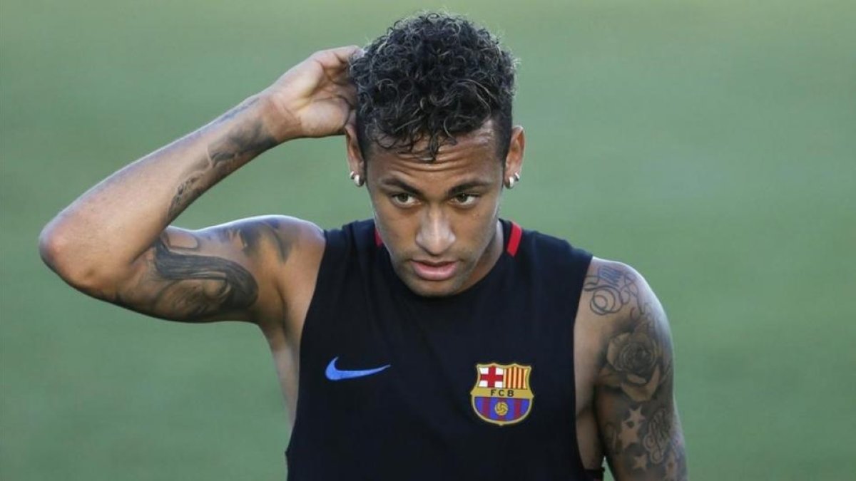 Neymar, en un entrenamiento del Barça en Miami