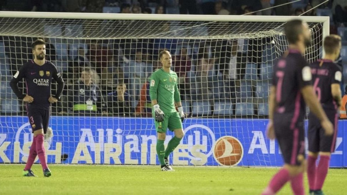 Ter Stegen, tras encajar un gol del Celta en Balaídos.