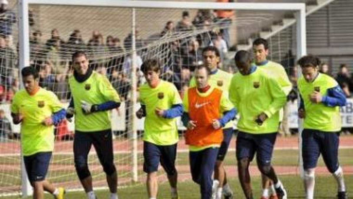 Los jugadores del Barça, en un entrenamiento.