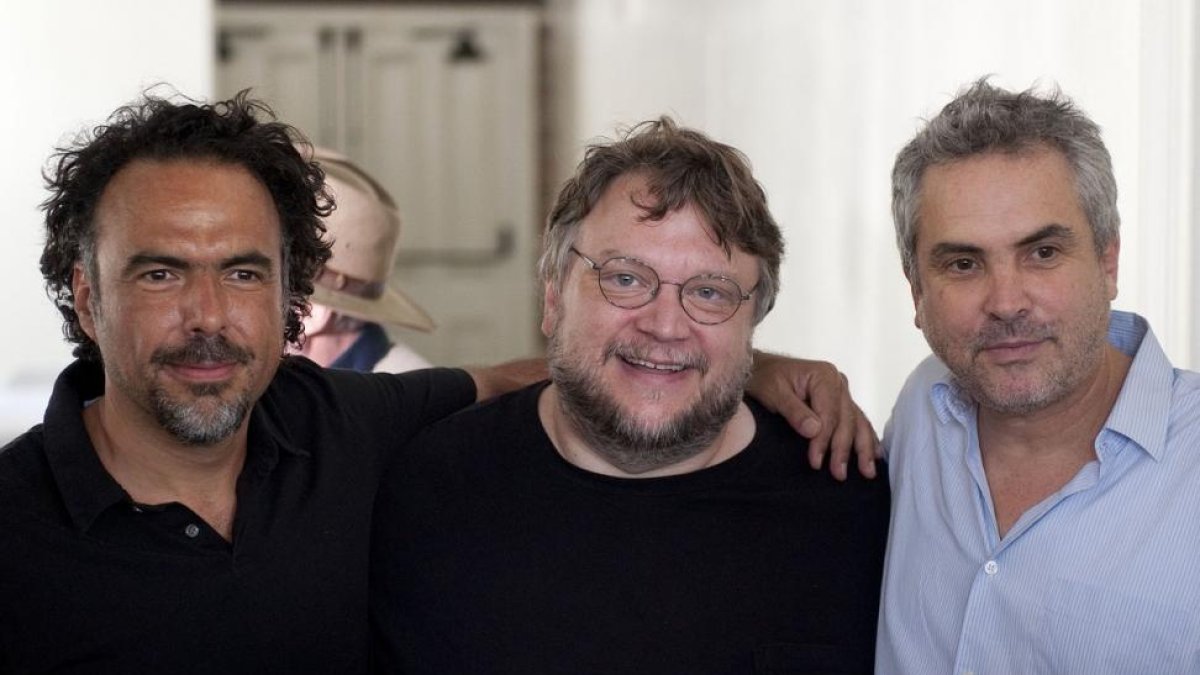 Alejandro González Iñárritu, Guillermo del Toro y Alfonso Cuarón, en Los Ángeles en el 2012.