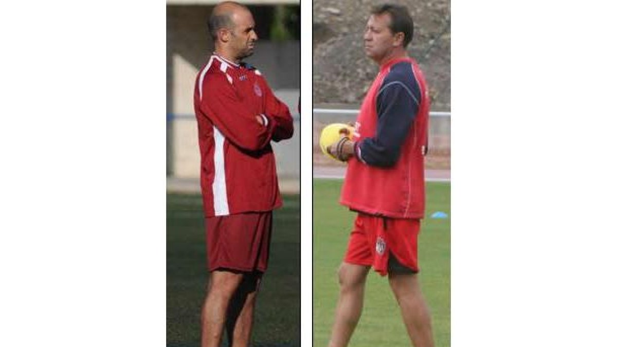 Monteagudo, técnico de la Cultural (i) y Granero, técnico de la Deportiva (d).