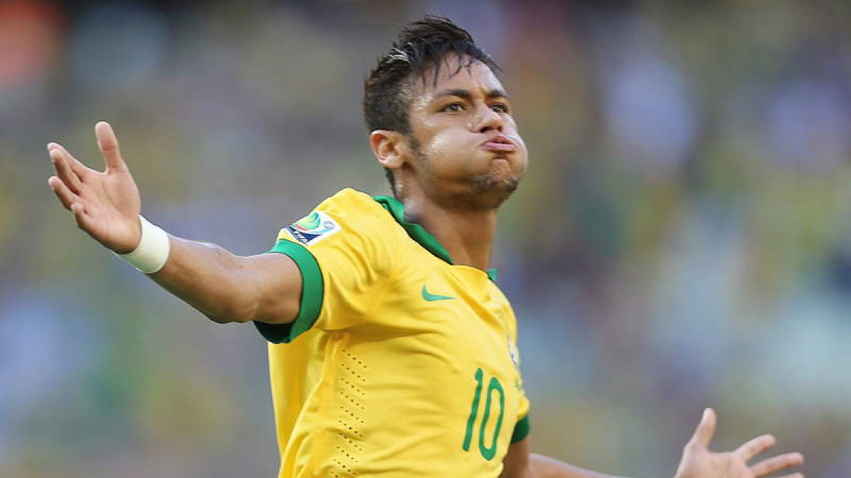 Neymar celebra su gol, el primero de su equipo, ante México en la Copa Confederaciones.