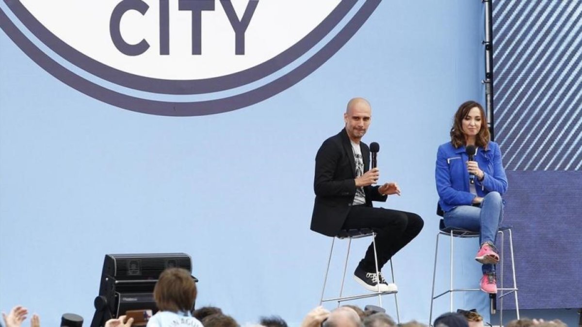 Pep Guardiola, durante la presentación con el Mancheter City.