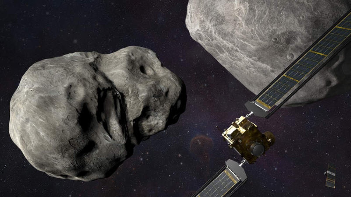 Imagen de la sonda Dart dirigiéndose al asteroide. NASA / JOHNS HOPKINS APL / STEVE GRIBBEN