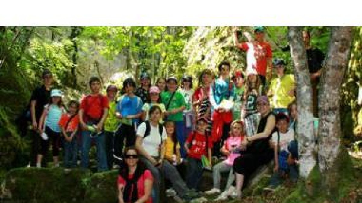 Los niños del colegio de Ciñera, durante su salida al hayedo de la Bollariza de Geras.