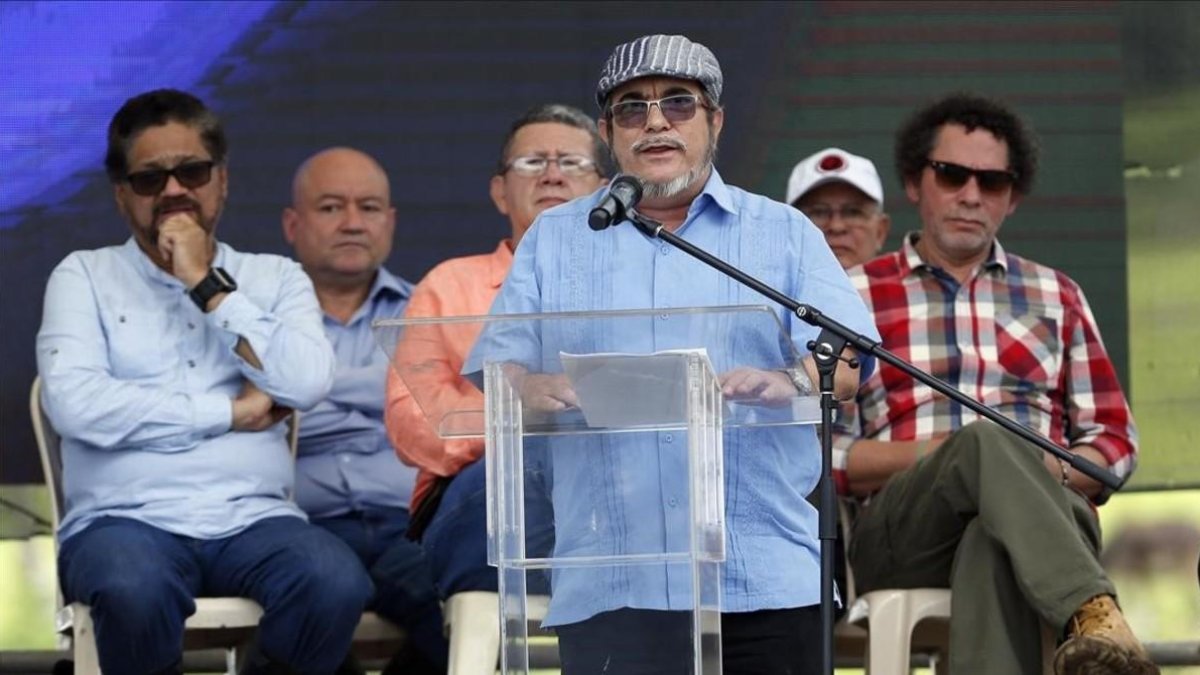 El líder de las FARC, Rodrigo Londoño, alias Timochenko, durante un acto el pasado 2 de julio en Buenavista, Colombia. /