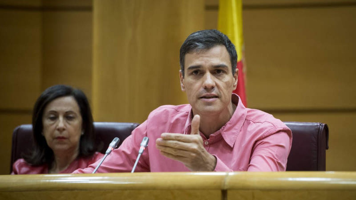 El secretario general del PSOE, Pedro Sánchez, ayer en el Senado. LUCA PIERGIOVANNI
