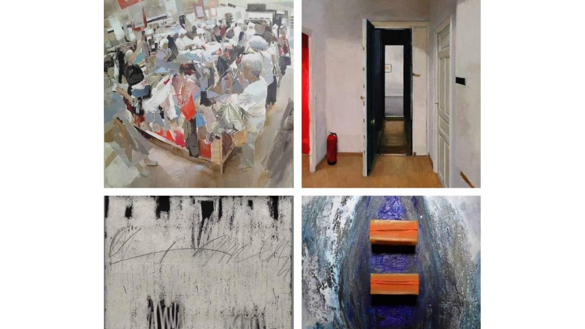 Las obras ganadoras del certamen, ‘Carne comercial’, de Gonzalo Romero; ‘Interior’, de Jesús Puente; ‘Alba 14’, de Gerardo Ibáñez, y ‘Sin título’, de Karlos Viuda.