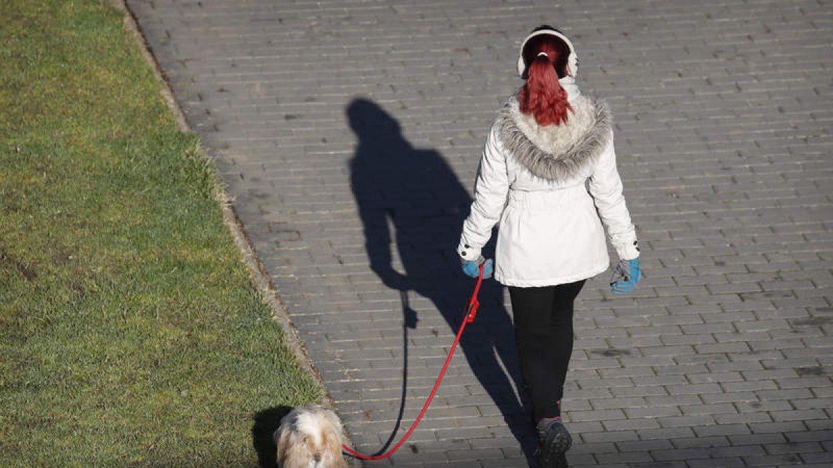 Una mujer pasea con su perro por el río Bernesga. JESÚS F. SALVADORES