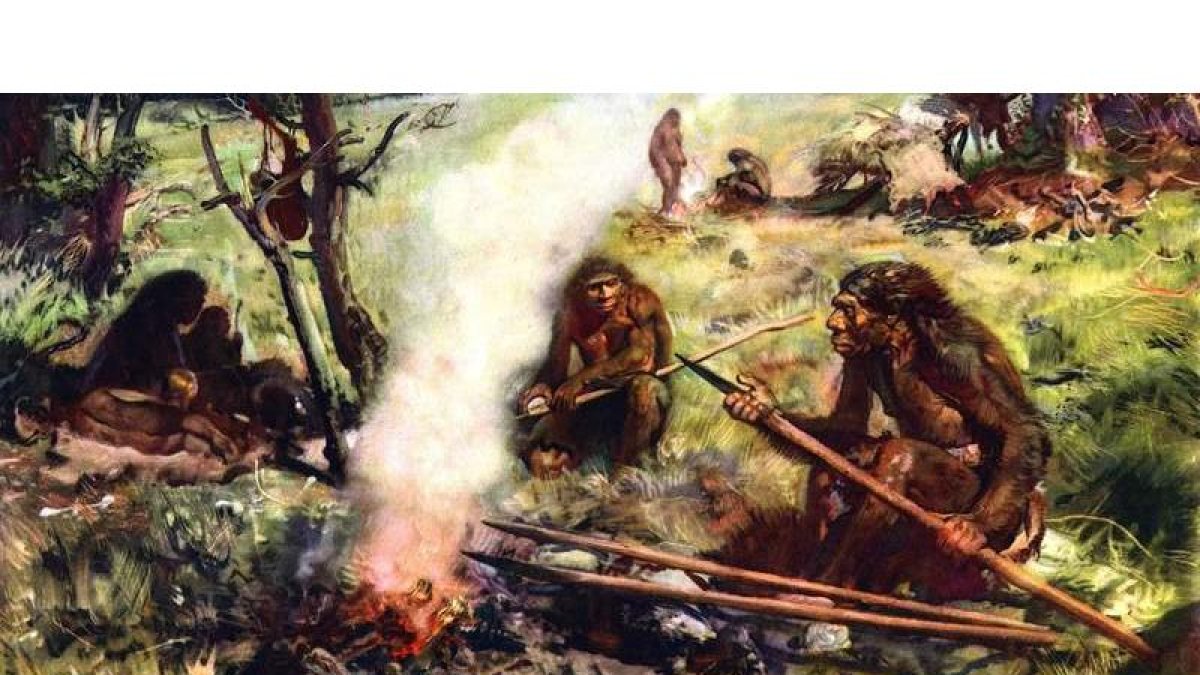 Imagen alegórica del homo erectus hace un millón y medio de años. DL