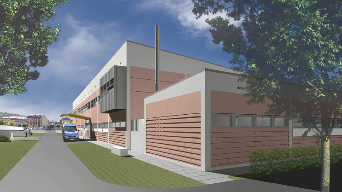 Infografía que recrea el nuevo edificio que albergará el centro de salud de Bembibre. SACYL