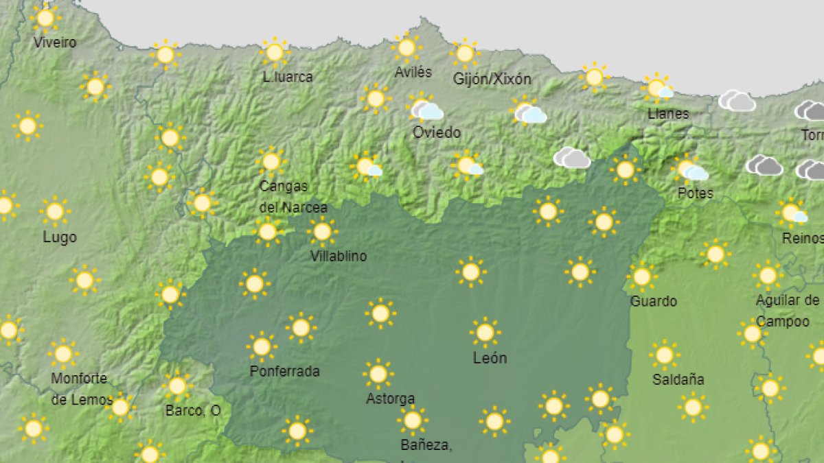 Mapa con la previsión del estado del cielo para hoy en León. AEMET