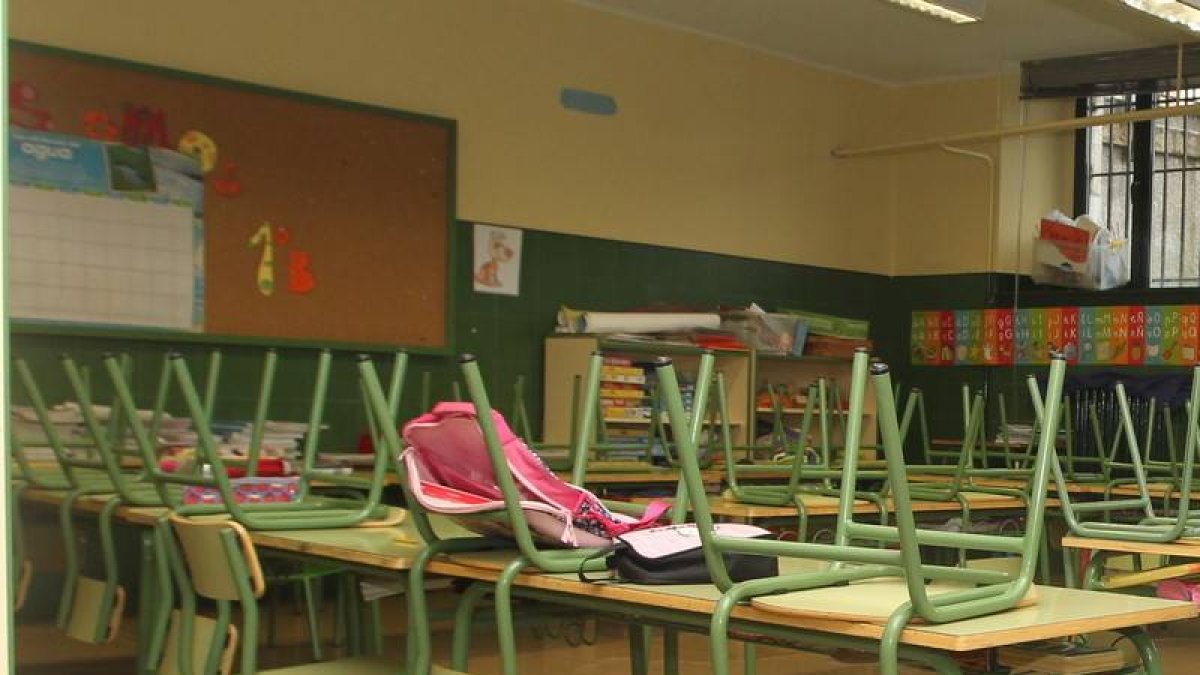 Un aula vacía en un centro educativo de León