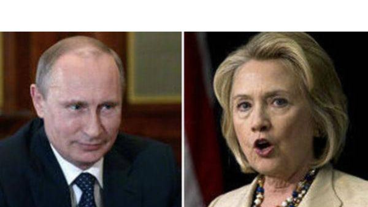 El presidente ruso, Vladimir Putin, y la exsecretaria de Estado de EEUU, Hillary Clinton.
