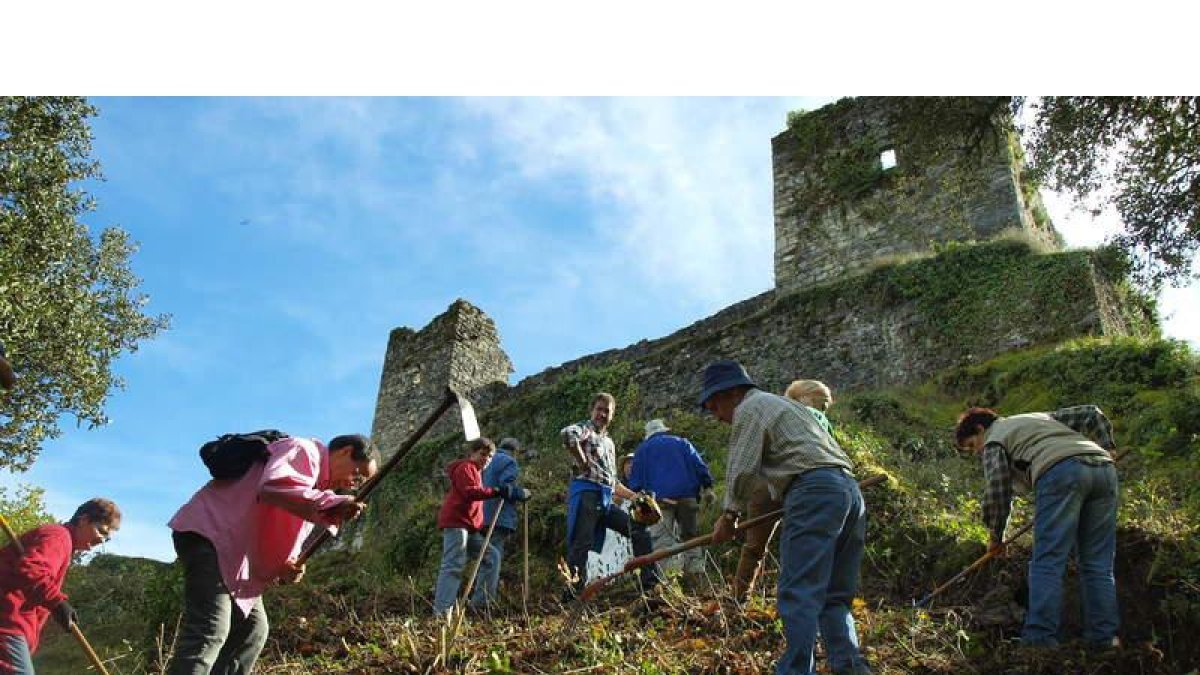 Voluntarios de Promonumenta limpiando el castillo.