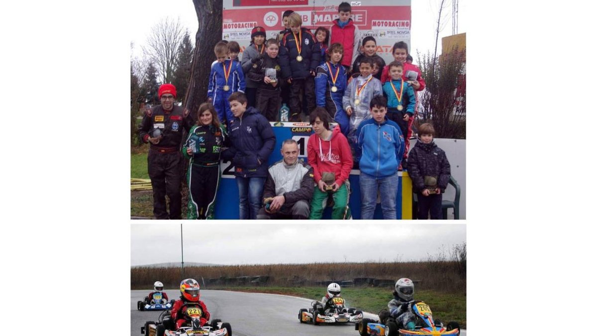 Arriba, podio con los ganadores. Abajo un momento de la carrera.