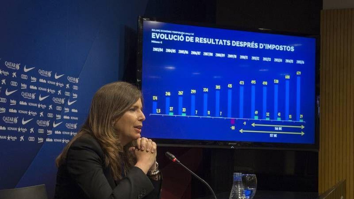 Susana Monje, vicepresidenta económica del Barca, se mostró satisfecha con las cuentas del club catalán