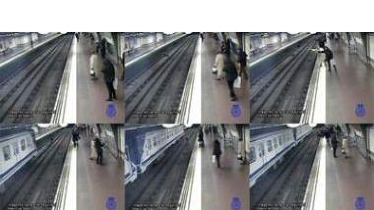 Secuencia de imágenes de la caída y el rescate en el metro madrileño.