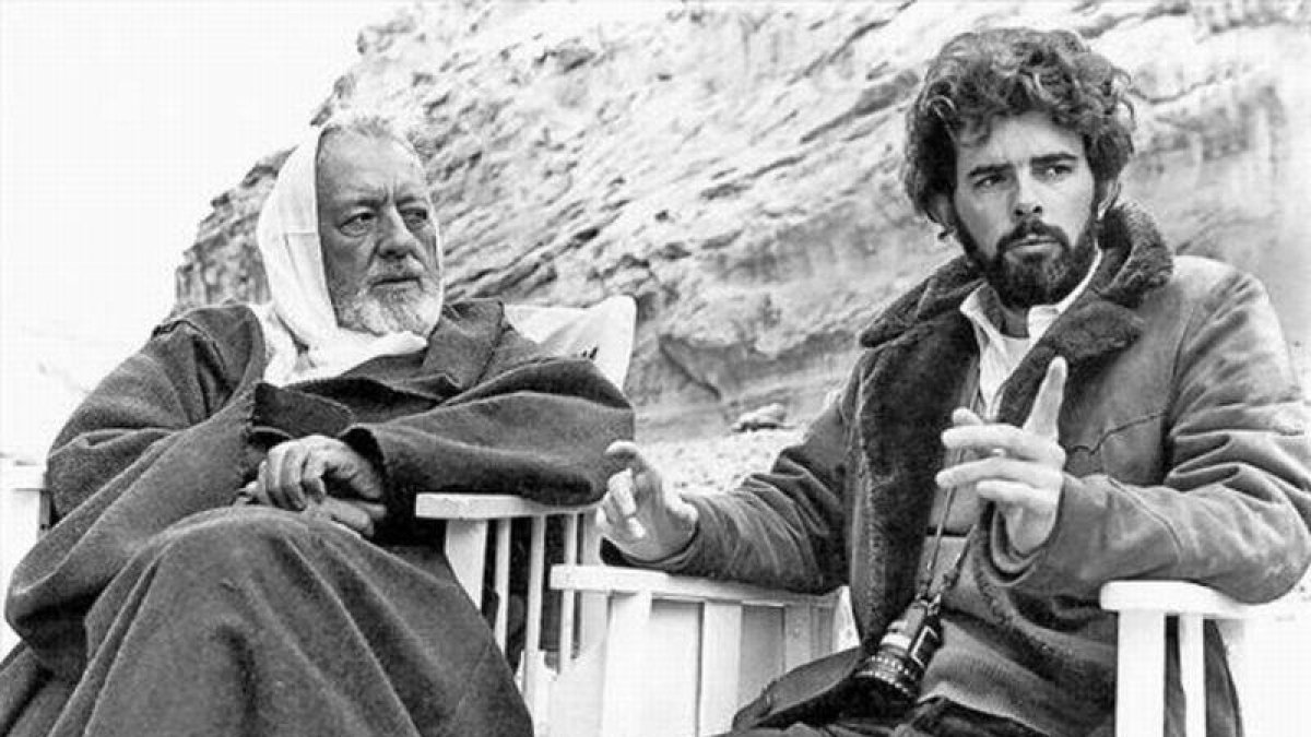 Alec Guinness y George Lucas, durante el rodaje de Star wars.