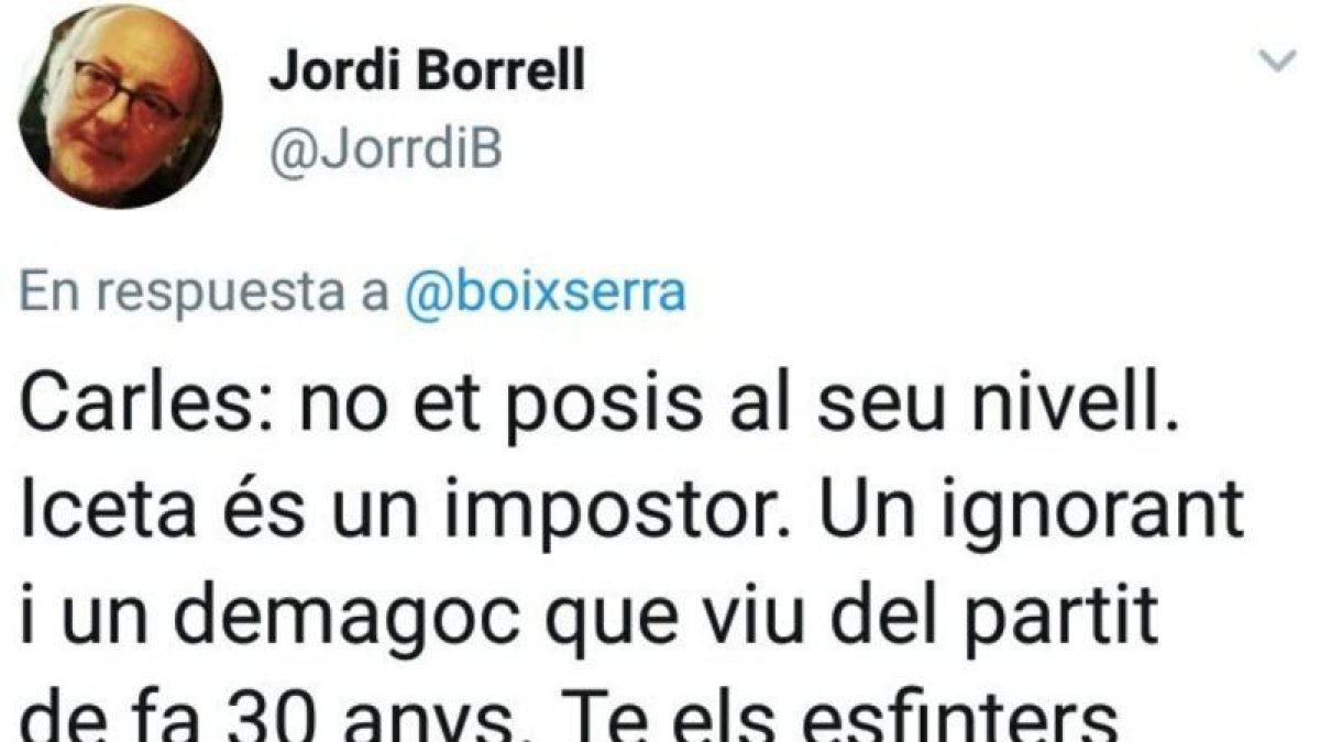Tuit de Jordi Borrell contra Miquel Iceta.