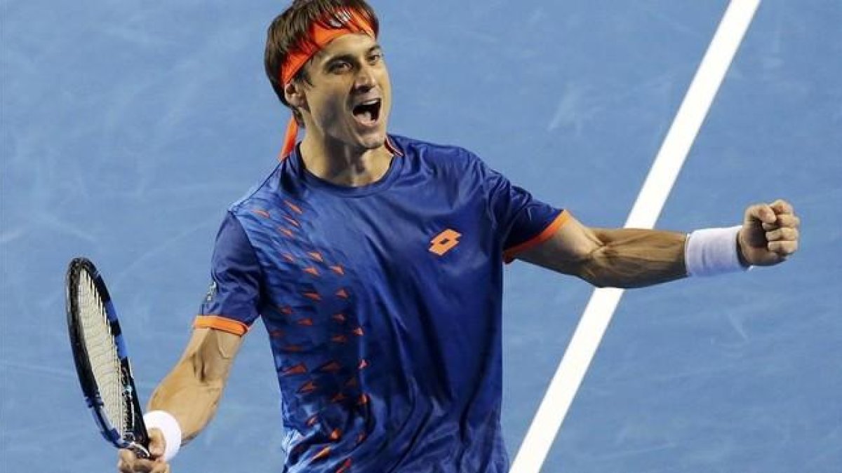 David Ferrer celebra su victoria en el Abierto de Australia.