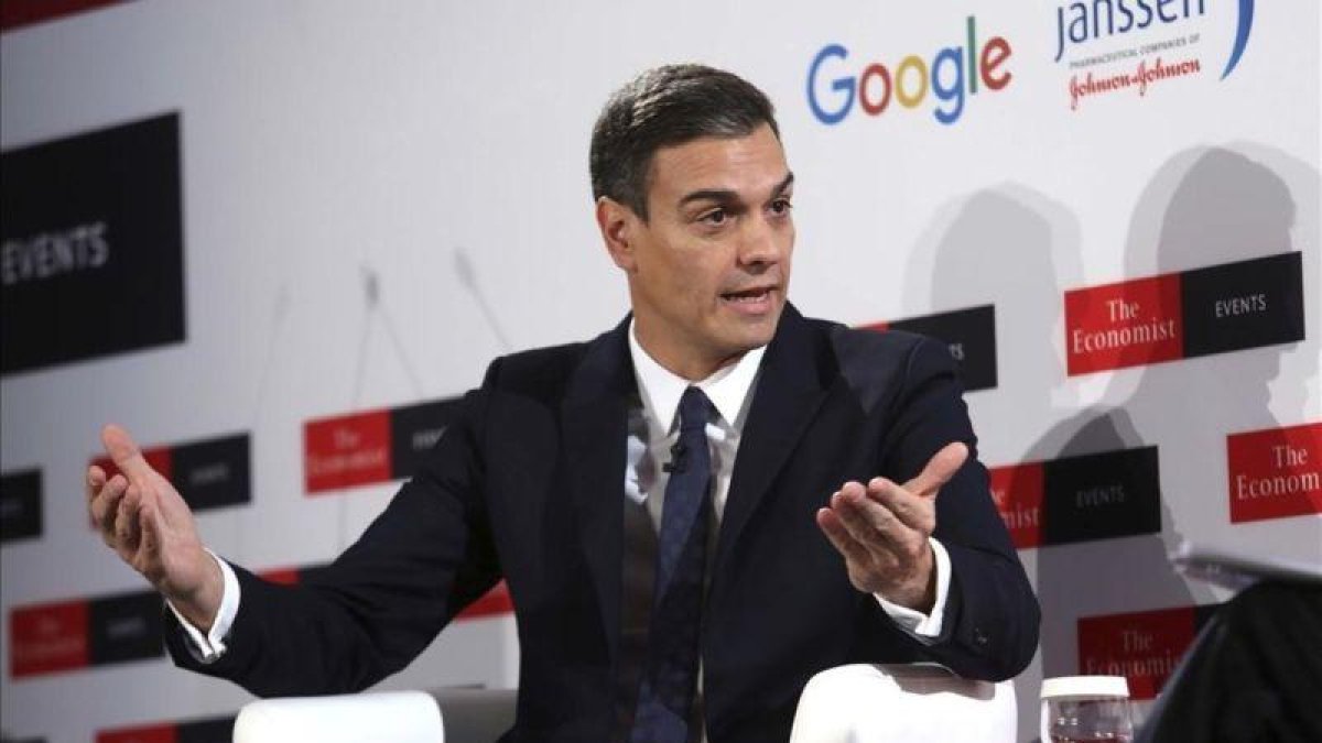 El presidente del Gobierno, Pedro Sánchez, en un desayuno informativo de The Economist, en Madrid.
