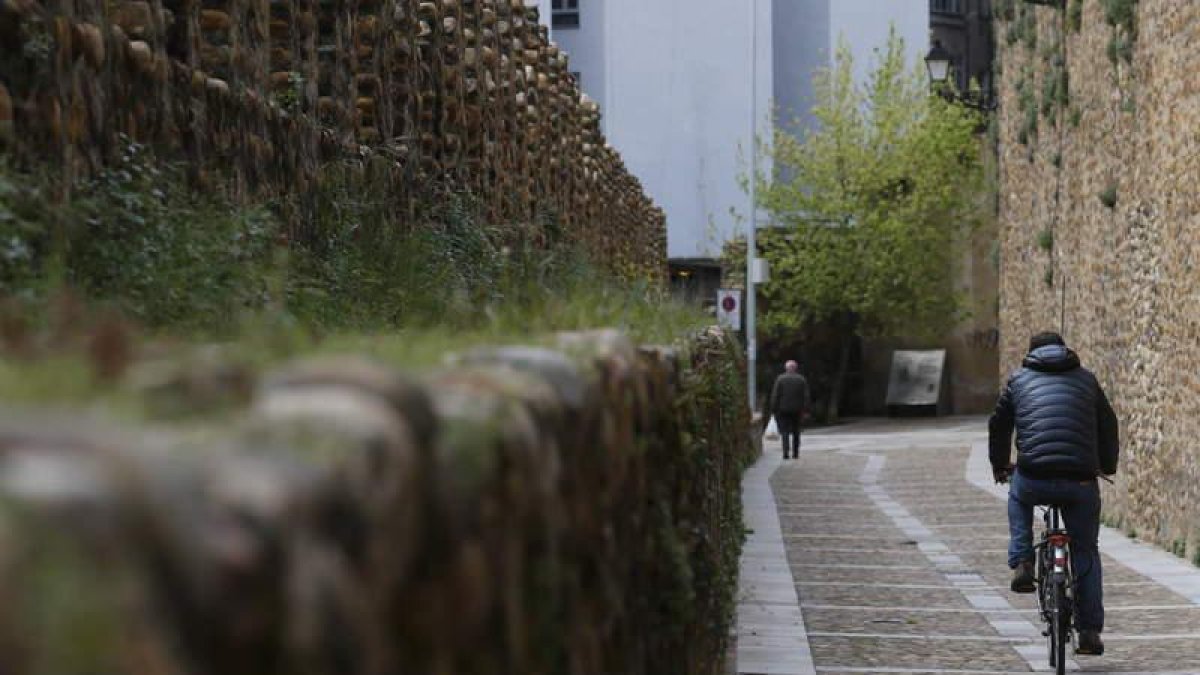 El adarve de las cercas, sobre el que crece las hierbas, tenía proyectadas escaleras y una barandilla de seguridad que nunca de llegaron a ejecutar.