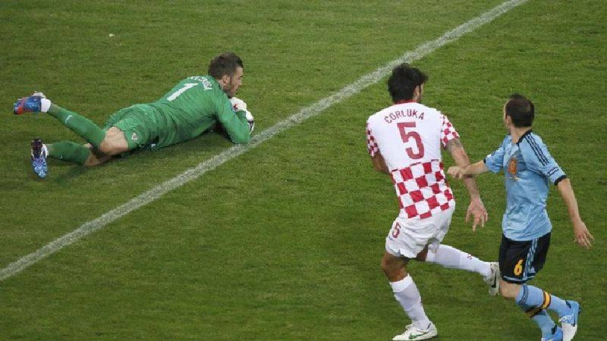 Un momento del partido Croacia-España.