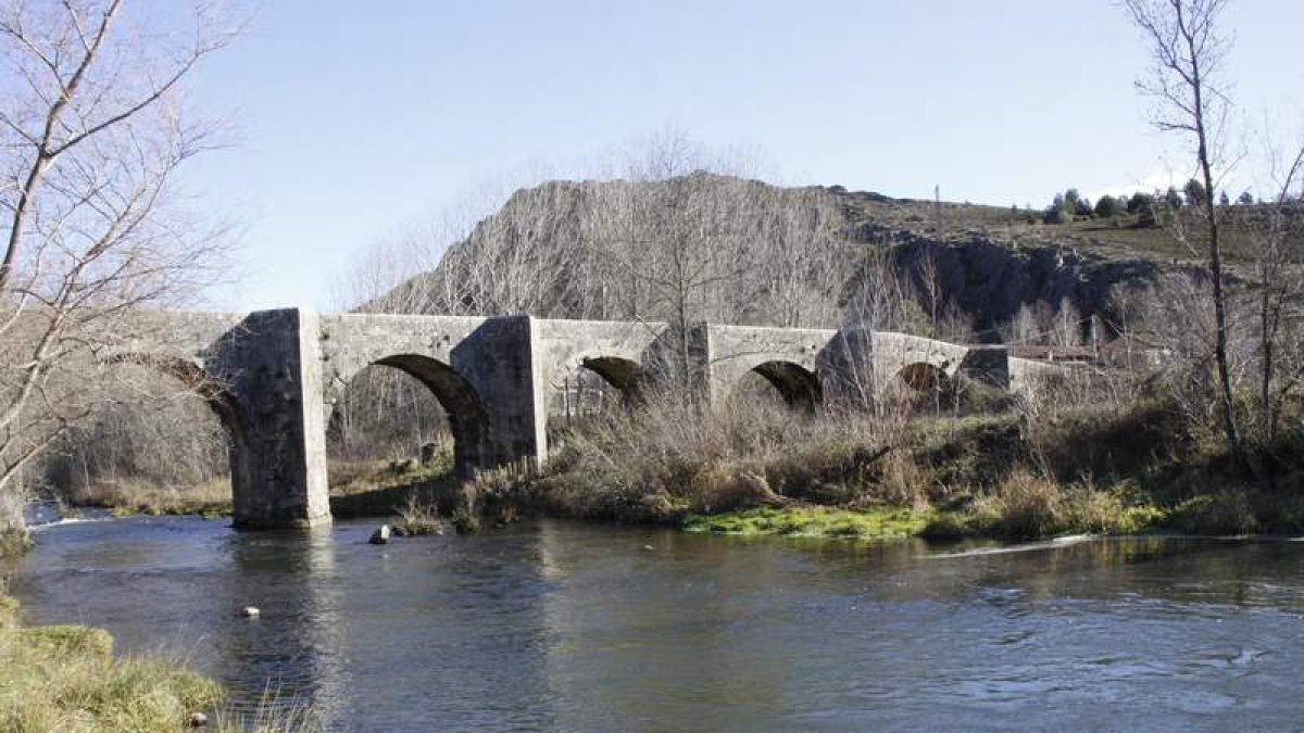 Vista panorámica del Puente Viejo o puente de San Pedro de Boñar. CAMPOS