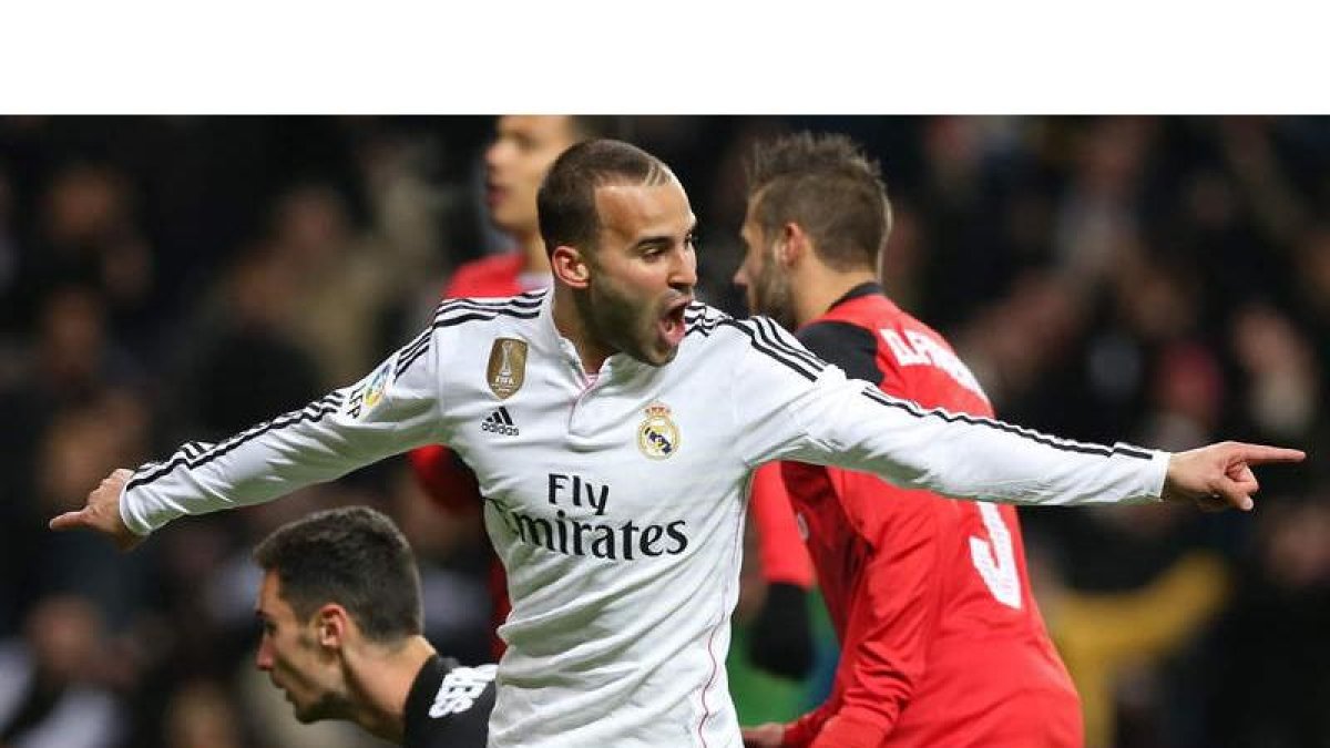El futbolista Jesé Rodríguez celebra uno de sus goles con el Real Madrid. BALLESTEROS