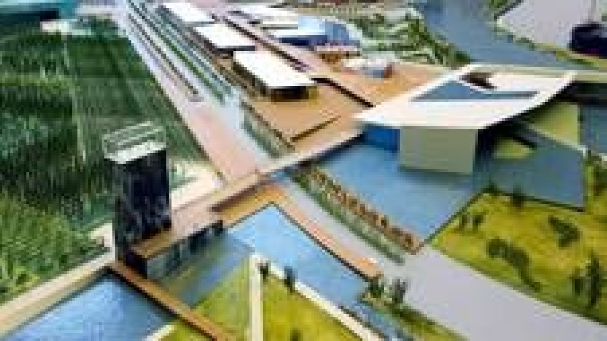 Imagen de la maqueta que recoge el proyecto donde estará la Expo de Zaragoza prevista para el 2008