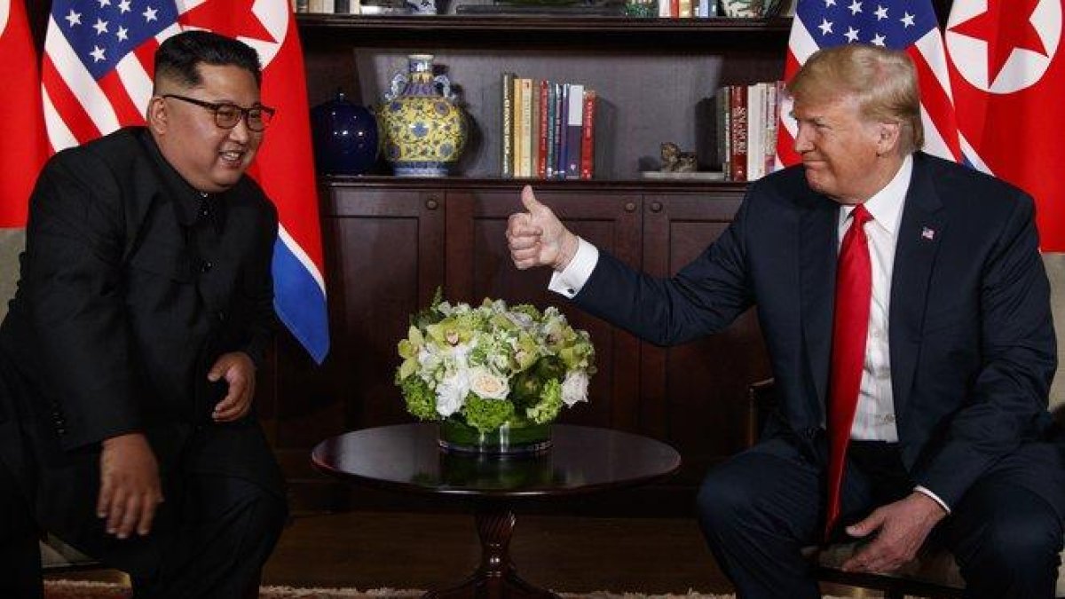 El presidente de EEUU Donald Trump y Kim Jong-un, líder de Corea del Norte en la cumbre de Singapur.