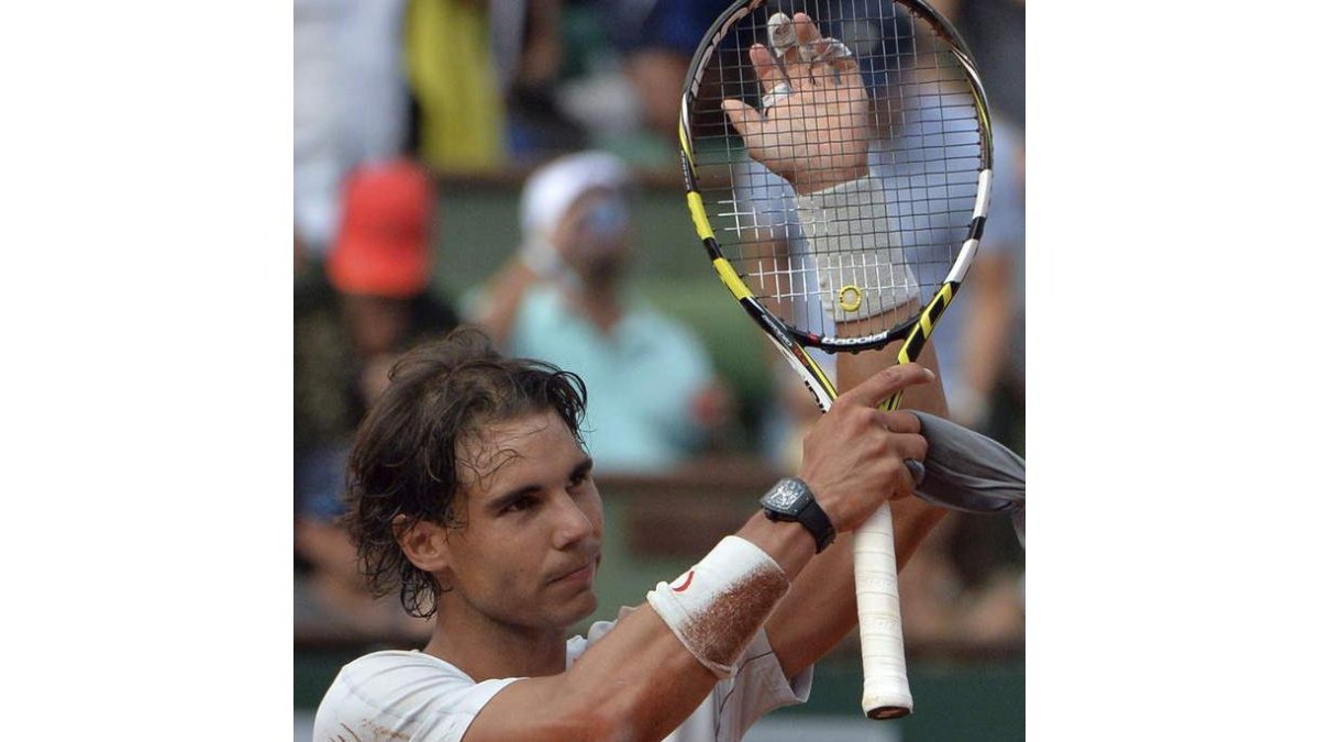 Nadal celebra su victoria sobre Stanislas Wawrinka.