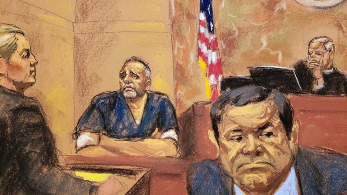 Retrato del juicio al narcotraficante El Chapo, en Nueva York.