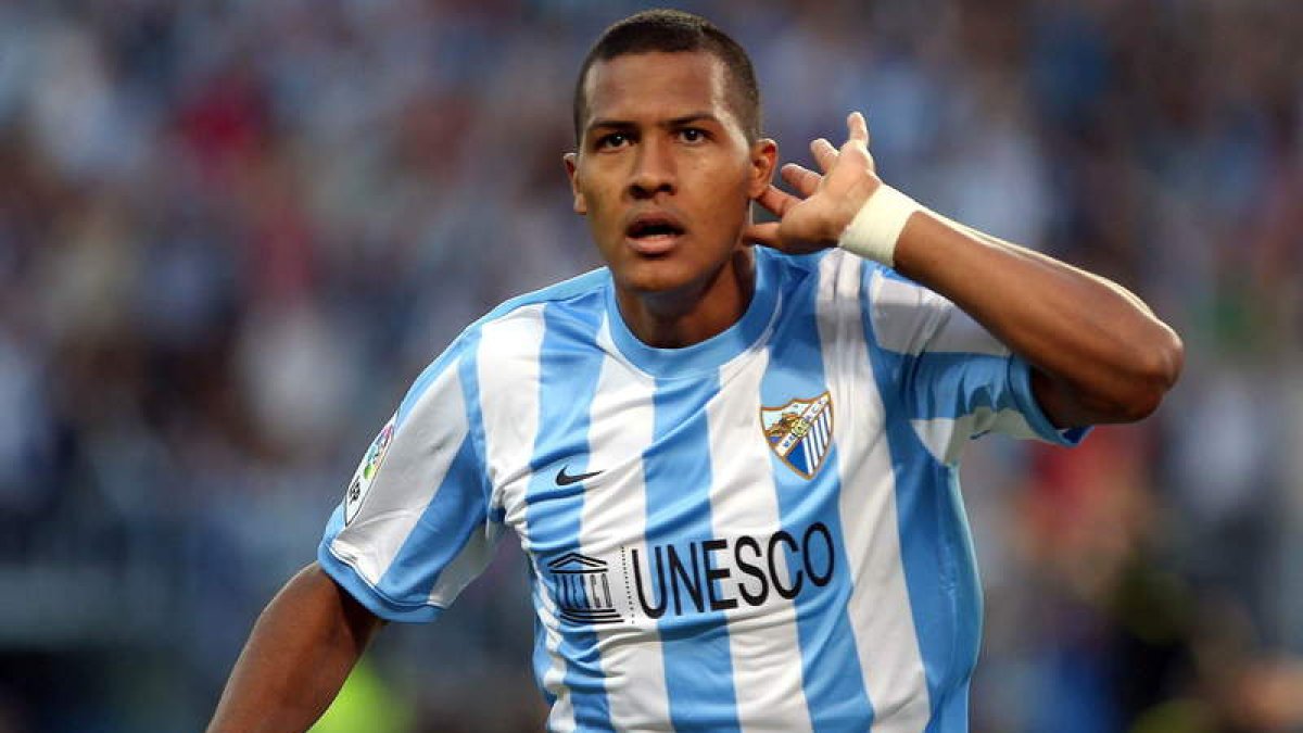 Rondón celebra su gol durante el partido ante el Sporting de Gijón.