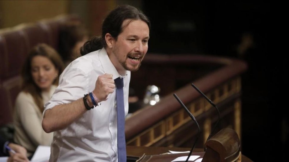 El líder de Podemos, Pablo Iglesias, en el Congreso de los Diputados.