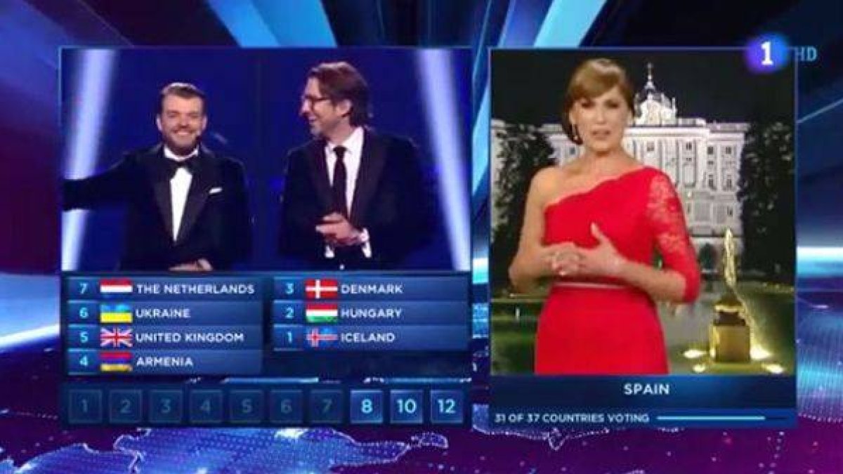 Momento en el que Carolina Casado otorga los puntos de España a otros países en Eurovisión.