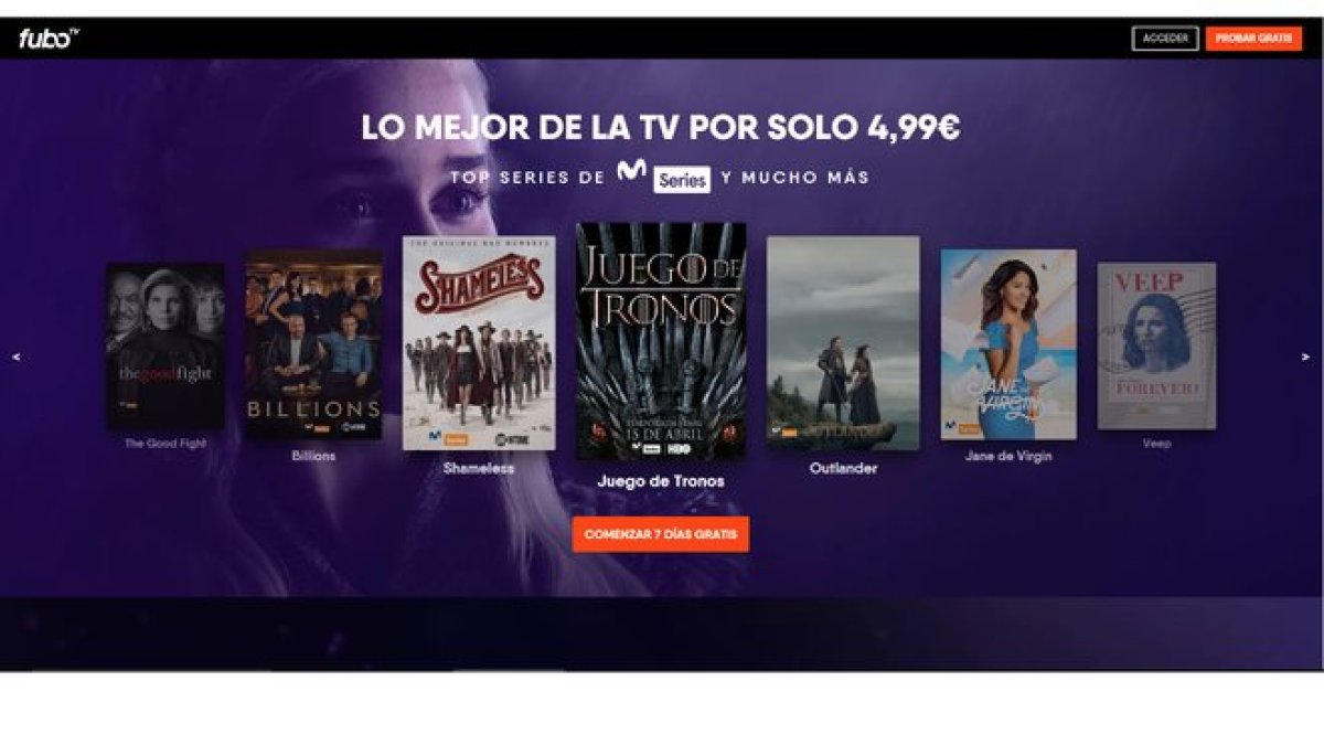 Página web de la nueva plataforma de televisión por streaming FuboTV.