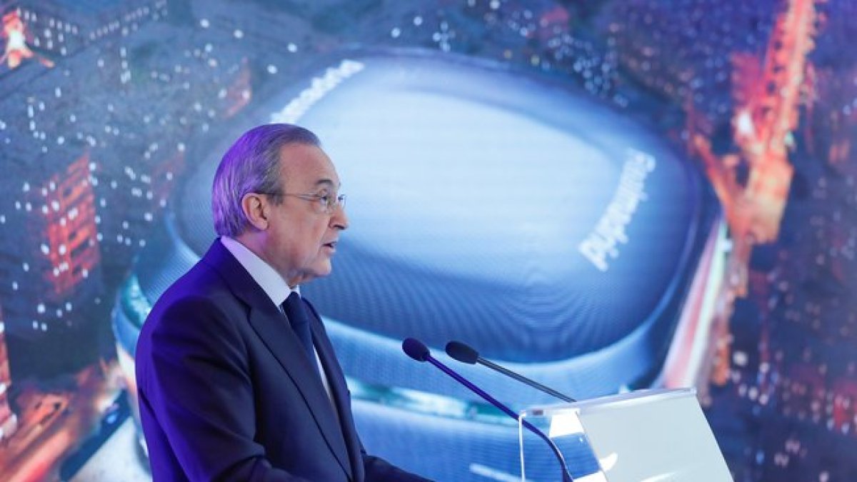 Florentino Pérez, presidente del Madrid, durante la presentación de la remodelación del Santiago Bernabéu.