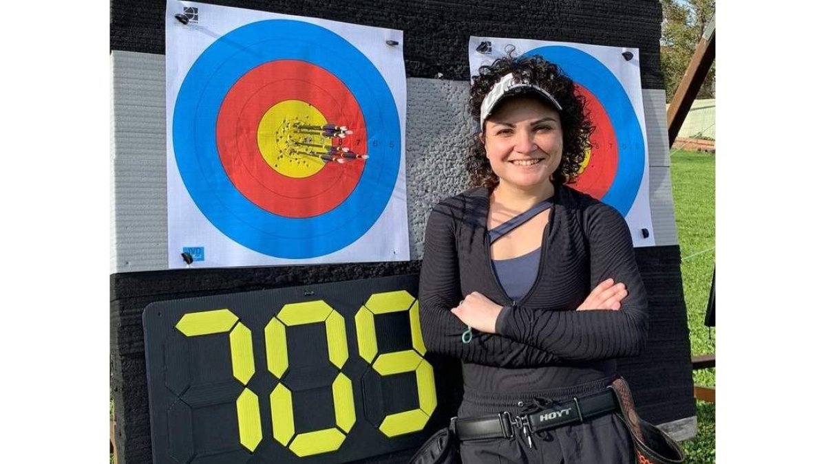 Andrea con la puntuación que refrenda su nueva plusmarca nacional en arco compuesto. RFETCA